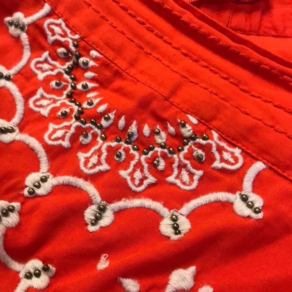 Anthropologie Red A-Line Skirt with Cream Embroidery - Picture 7 of 7